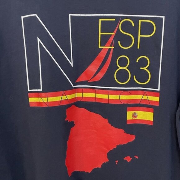 NAUTICA Mens Large T Shirt Navy Blue Cotton 2 Sided Nautical Graphics - Picture 4 of 6